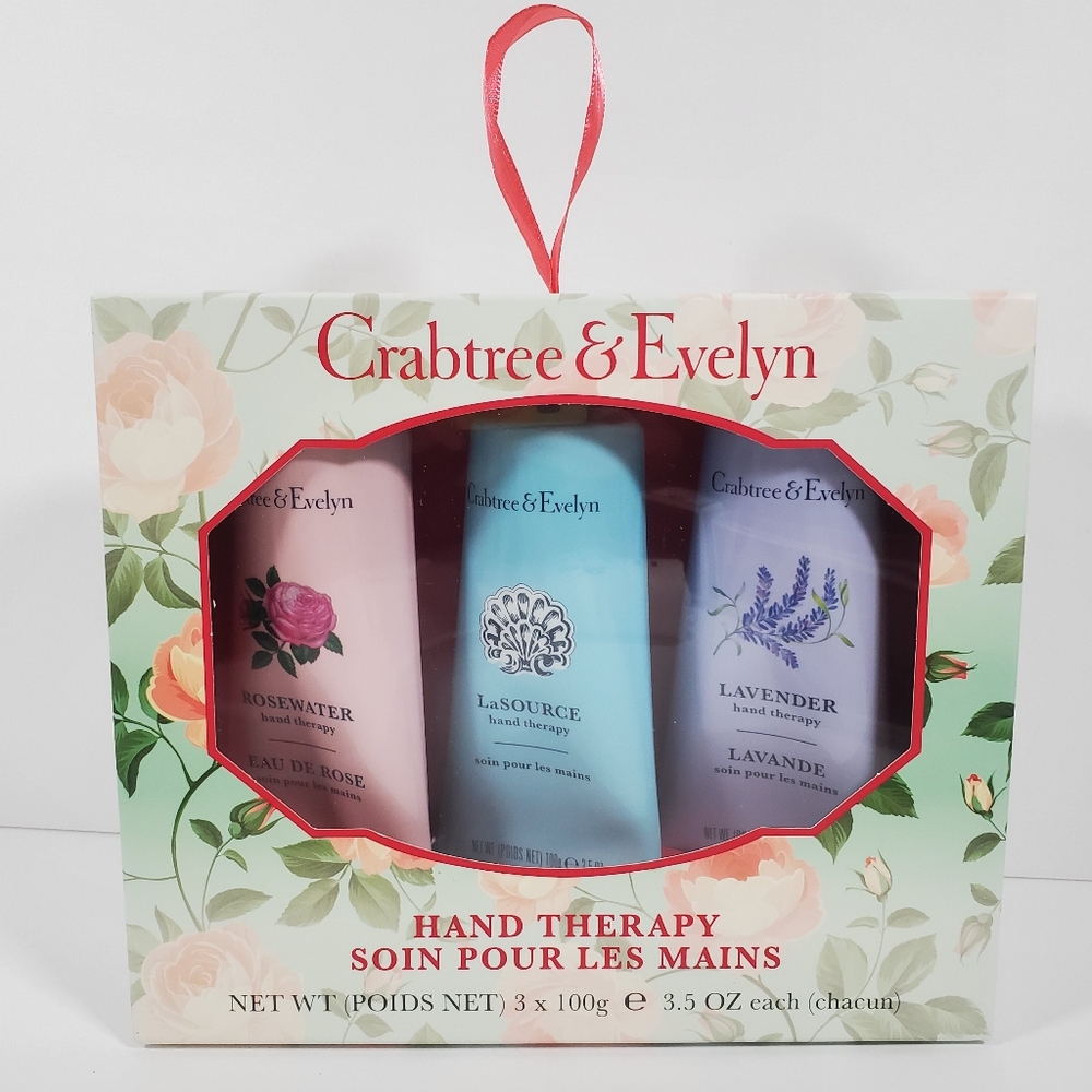 Crabtree & Evelyn Hand Therapy 3 Piece Set La Source/Rosewater/Lavender New